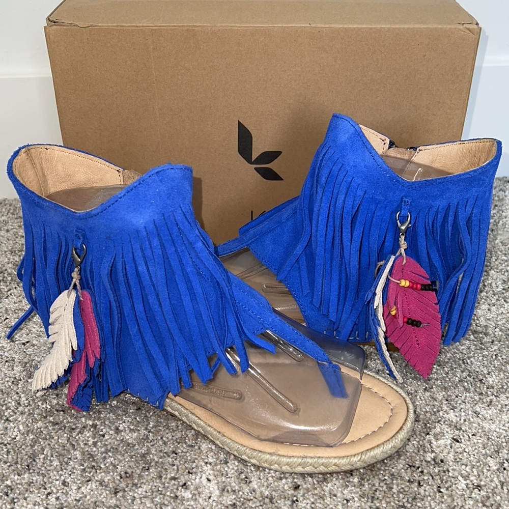 NIB KOOLABURRA WOMEN'S ENEZ FRINGE ESPADRILLES SANDALS MARINE US 5